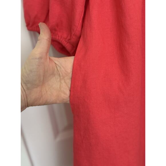 Ingrid + Isabel NWT Maternity XL Dress Pink Linen Rouching 3/4 Sleeve Pockets - Picture 4 of 10